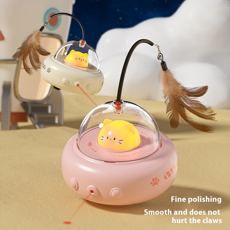 Elektrisches UFO-Katzenangel-Spielzeug mit Glocke – Interaktive Katzenangel mit austauschbarer Feder – Smart Trainingsspielzeug für Katzen