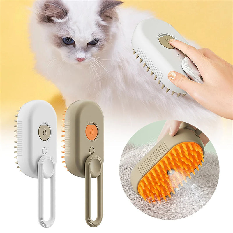 Elektrische 3-in-1 Tierbürste mit Dampffunktion – Fellpflege- und Massagebürste für Hunde und Katzen