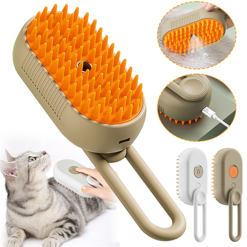 Elektrische 3-in-1 Tierbürste mit Dampffunktion – Fellpflege- und Massagebürste für Hunde und Katzen